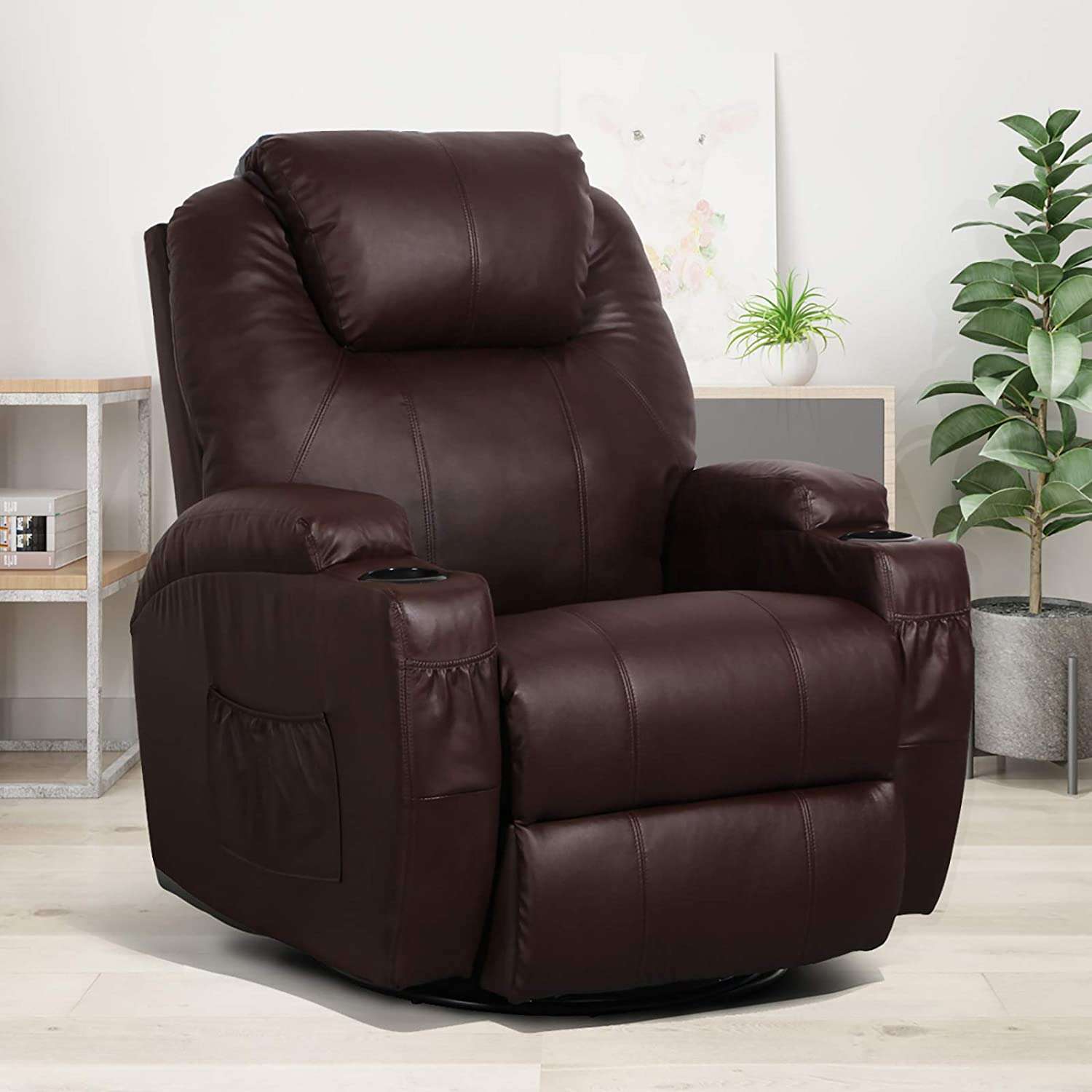 esright massage recliner, heated pu leather ergonomic lounge chair