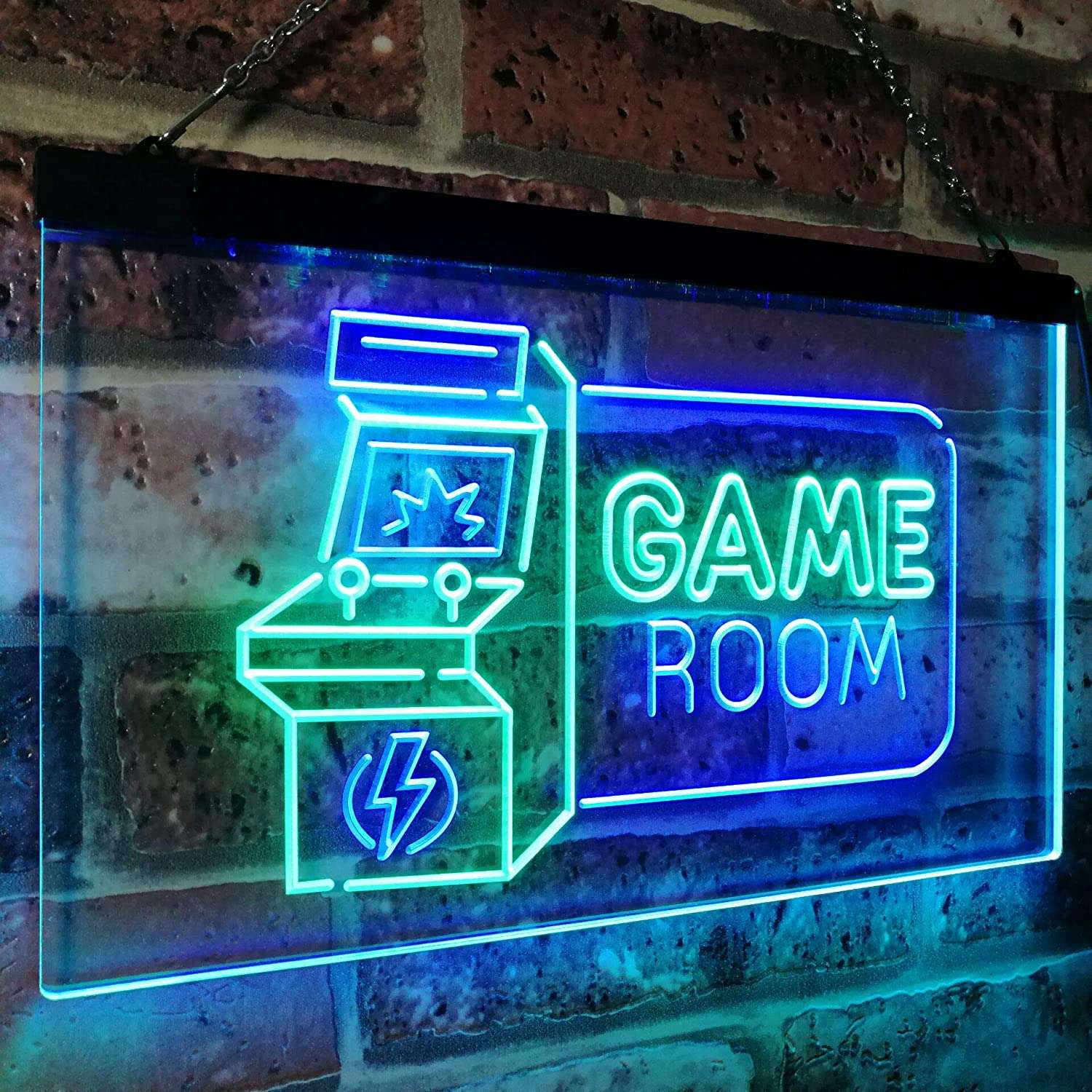 game room arcade tv man cave bar club dual color led neon sign