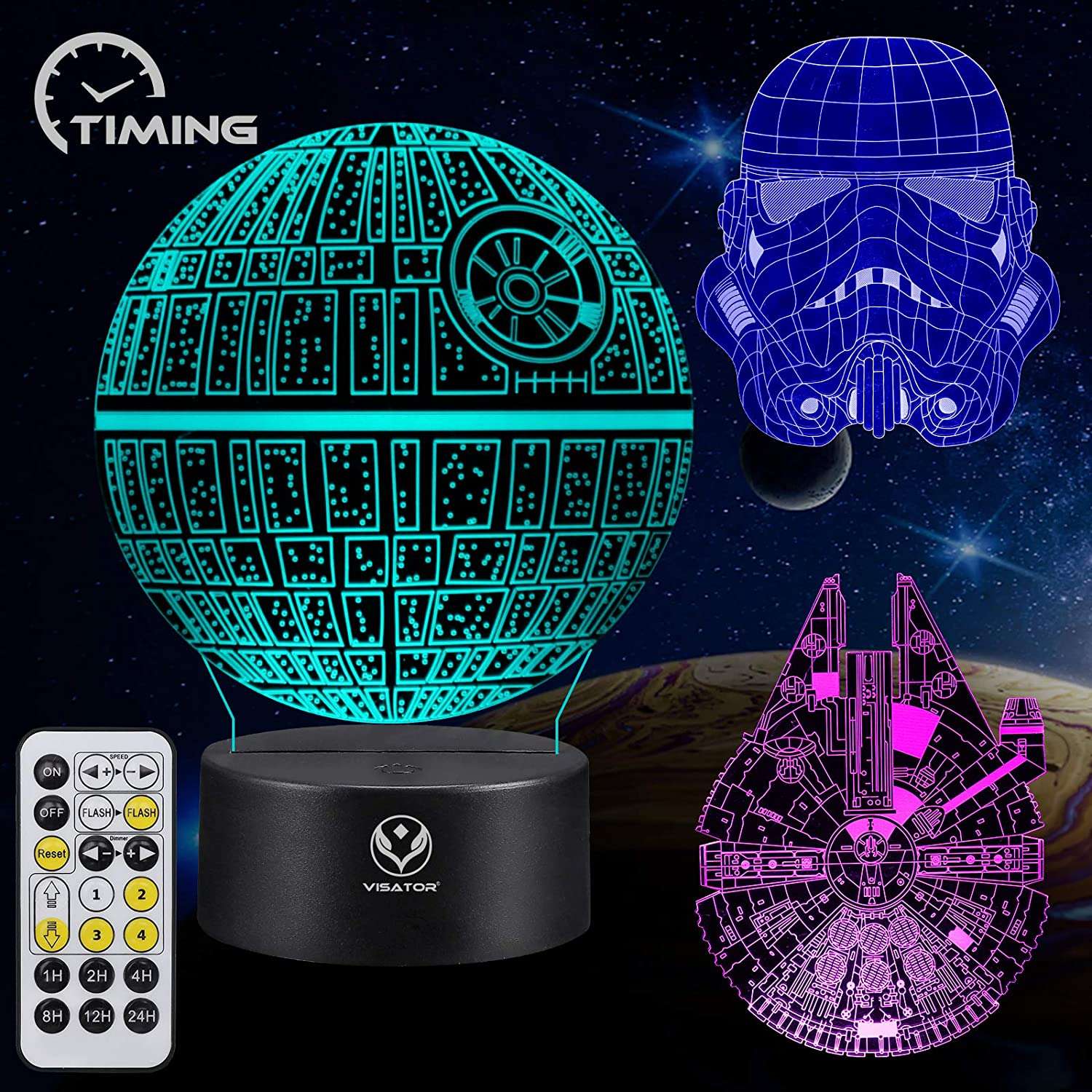 star wars illusion lamp toy 7 colors changing dimmable with smart touch and timing remote control