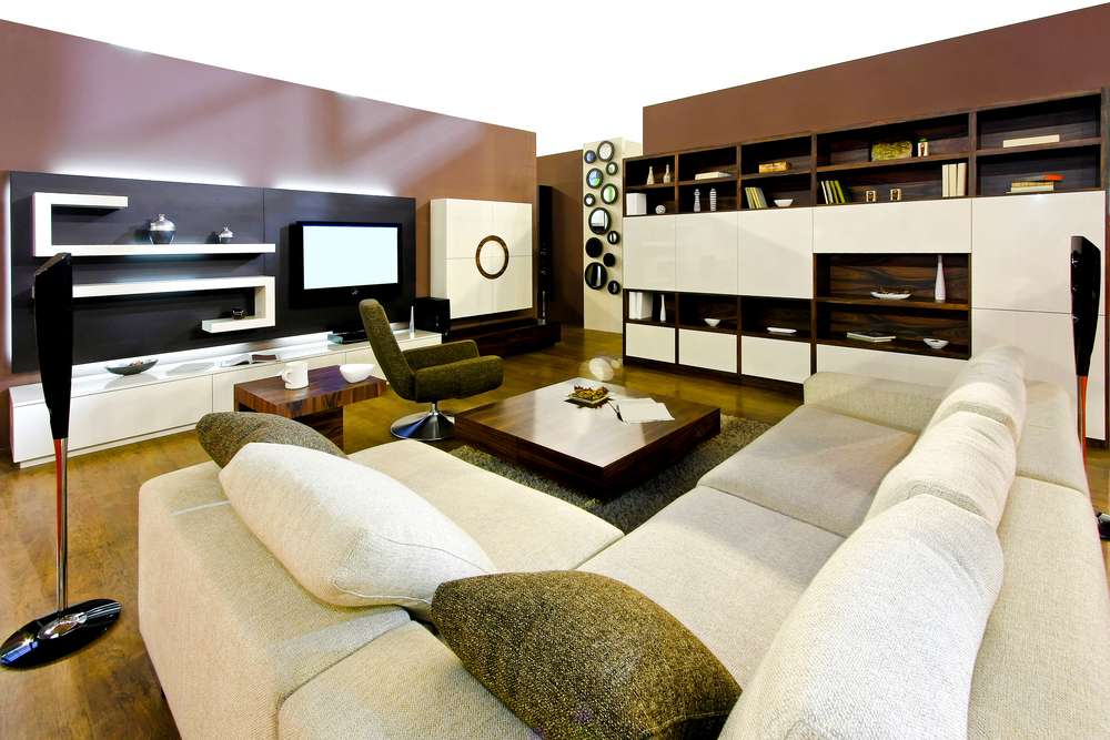 big living room in modern decorated apartment