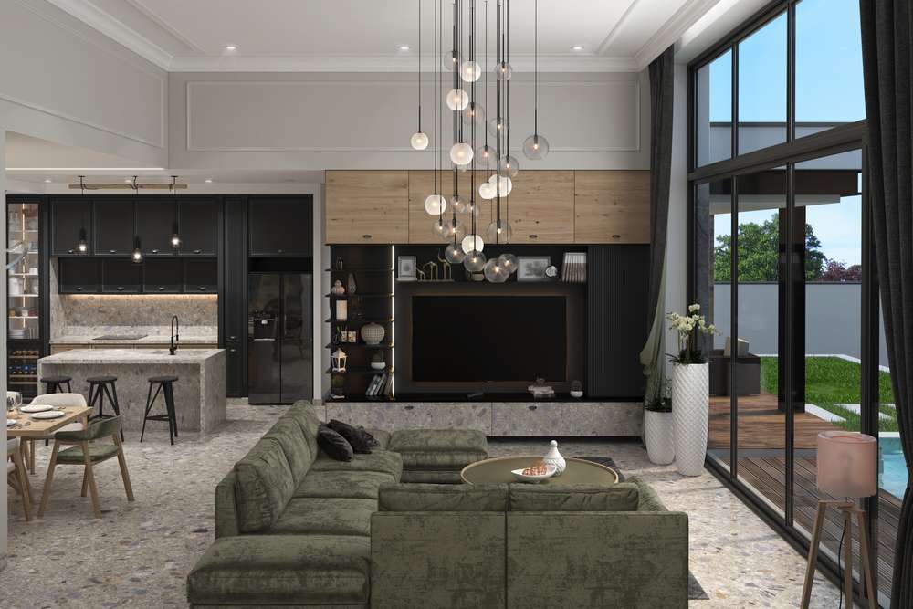 contemporary style living room, 3d illustration