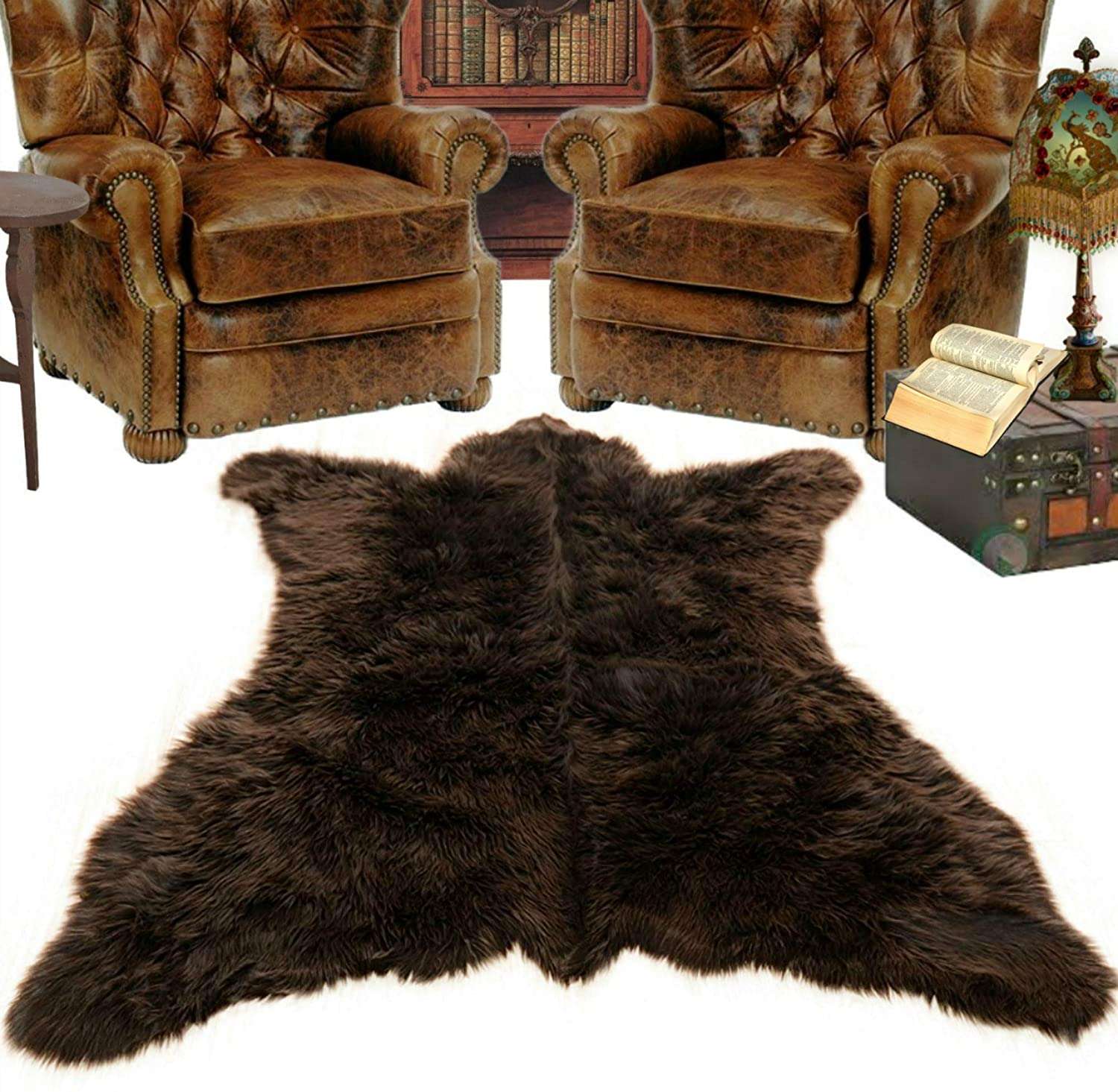 fur accents faux bear skin rug isolated on white background