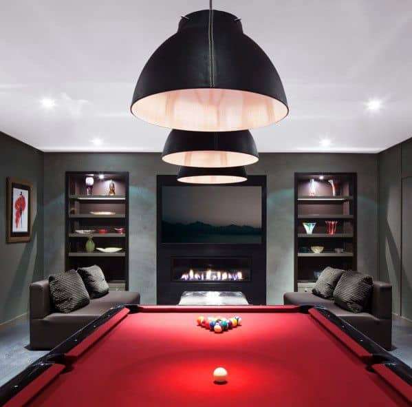 luxurious red and black style pool room design idea