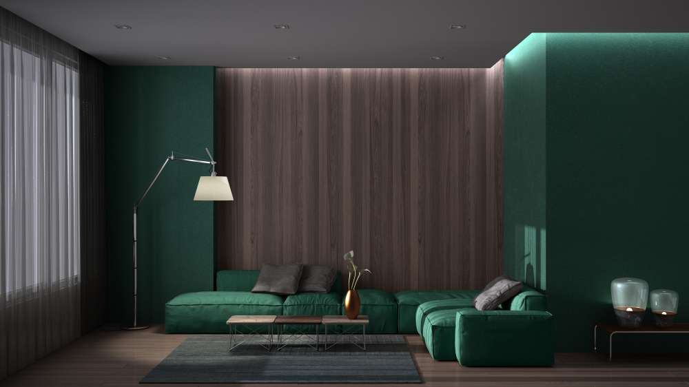 luxury minimal living room with parquet floor