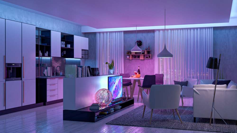 modern living room with colored led lights