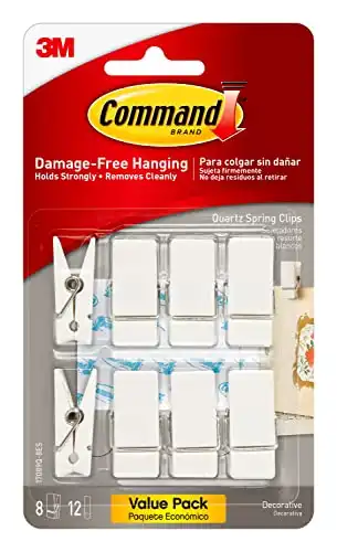 Command Spring Clips, Quartz, 8-Clips, 12-Strips, Decorate Damage-Free