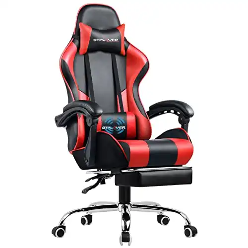GTPLAYER Gaming Chair Gamer Chair with Footrest Lumbar Support Headrest Armrest Task Rolling Swivel Desk Chair Ergonomic E-Sports Adjustable PC Computer Chair,Red & Black