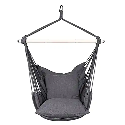 Highwild Hammock Chair Hanging Rope Swing - Max 500 Lbs - 2 Cushions Included - Steel Spreader Bar with Anti-Slip Rings