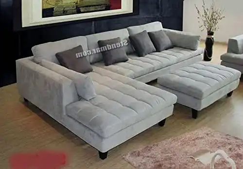 Stendmar 3pc Contemporary Grey Microfiber Fabric Sectional Sofa Chaise Ottoman S168LG