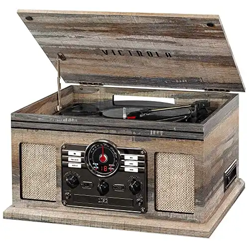 Victrola Nostalgic 6-in-1 Bluetooth Record Player & Multimedia Center with Built-in Speakers - 3-Speed Turntable, CD & Cassette Player, AM/FM Radio | Wireless Music Streaming