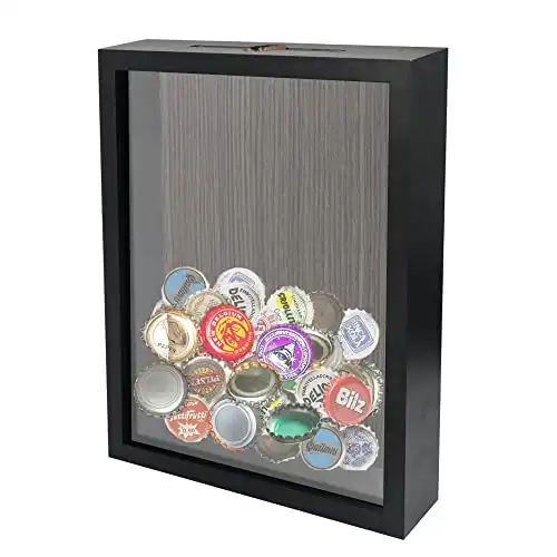 GraduationMall 8x10 Top Loading Shadow Box Frame with HD Glass,Wood Display Case with Slot,1.25 inches Interior Depth, Caps,Tickets,Shells,Stamps and More,Black