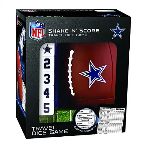 MasterPieces NFL Dallas Cowboys Shake N' Score Travel Dice Game, For 2 Players, Ages 6+, Multi, One Size (41528)