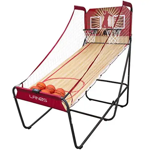 Lanos Basketball Arcade Game, Double Electronic Hoop Shot, 2 Player or 1 Player, with 6 Basketballs - Indoor Basketball with 8 Game Modes