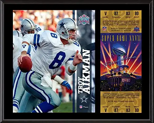 Troy Aikman Dallas Cowboys 12" x 15" Super Bowl XXVII Plaque with Replica Ticket - NFL Player Plaques and Collages