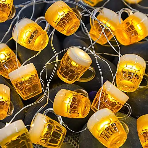 3D Beer Mug String Lights 10ft 15 LED with Remote Control USB & Battery Powered