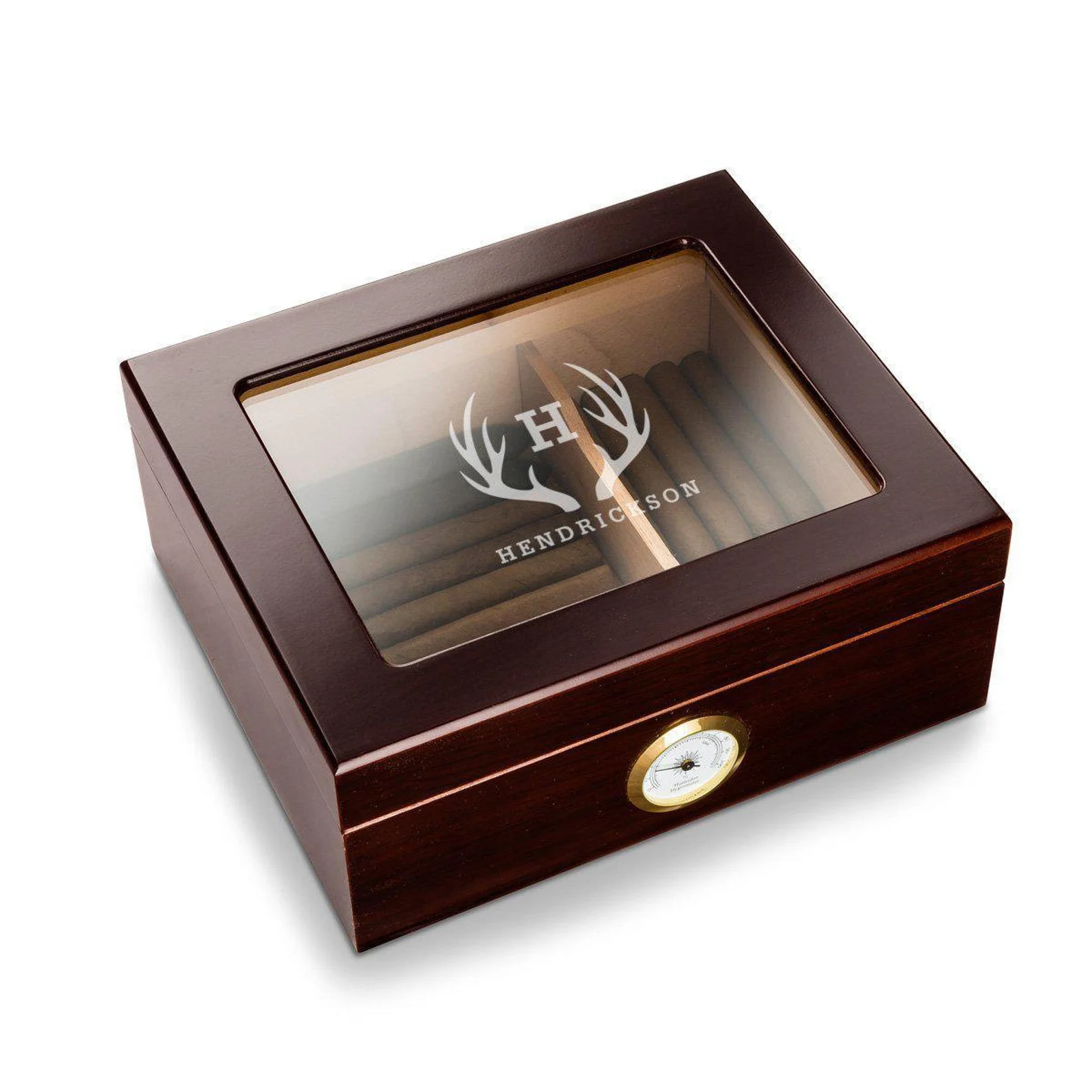 Engraved glass top cigar humidor by MagicwoodShop