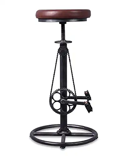 LOKKHAN Industrial Bar Stool-Rustic Swivel Bike Stool PU Leather Seat-Iron Bicycle Bar Stool-30-37 Extra Tall Pub Height Adjustable,Bike Pedal Footrest, (Leather)
