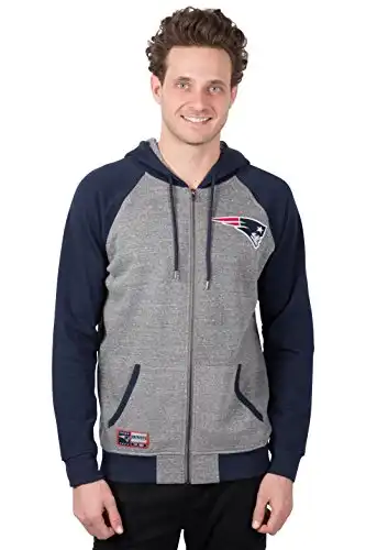 Ultra Game NFL New England Patriots Mens Full Zip Soft Fleece Raglan Hoodie, Team Color, Medium