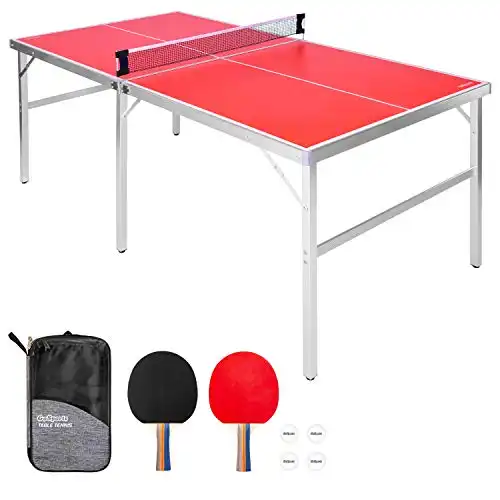 GoSports 6' x 3' Mid-size Table Tennis Game Set - Indoor / Outdoor Portable Table Tennis Game with Net, 2 Table Tennis Paddles and 4 Balls