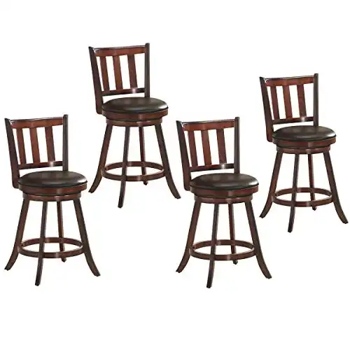 COSTWAY Bar Stools Set of 4, Counter Height Dining Chair, Fabric Upholstered 360 Degree Swivel, PVC Cushioned Seat, Perfect for Dining and Living Room (Height 25''-Set of 4)