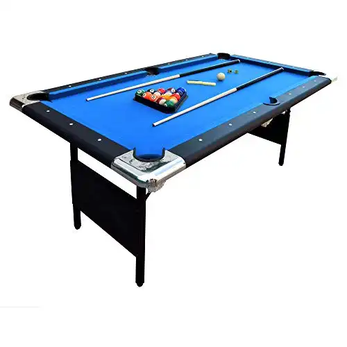 Hathaway Fairmont Portable 6-Ft Pool Table -  Easy Folding for Storage, Includes Balls, Cues, Chalk, Blue