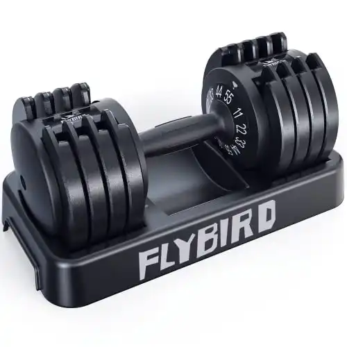FLYBIRD Adjustable Dumbbell,55lb Single Dumbbell with Anti-SlipTexture Grip, Fast Adjust Dumbbell Weight by Turning Handle