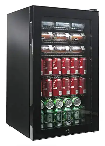 NewAir Black Beverage Refrigerator Cooler, Free Standing With Right Hinge Glass Door And Door Lock Holds Up To 126 Cans, Cools Down to 37 Degrees