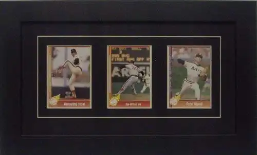 Trading Card Frame for 3 Standard Trading Cards with Black (White Trim) Matting and Black Frame