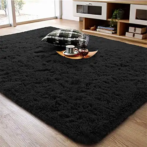Ompaa Soft Fluffy Area Rug for Living Room Bedroom, 5x8 Black Plush Shag Rugs