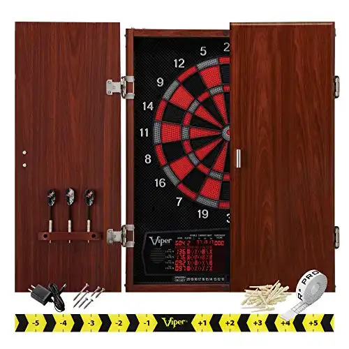 Viper by GLD Products Neptune Electronic Dartboard Cabinet Combo Pro Size Over 55 Games Large Auto-Scoring LCD Cricket Display