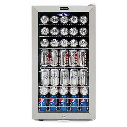 Whynter ARC-148MS 14,000 BTU BR-128WS Beverage Refrigerator with Glass Door and Lock, Stainless Steel, 120 12-Oz. Can Capacity, 16 x 19 x 30 inches, White