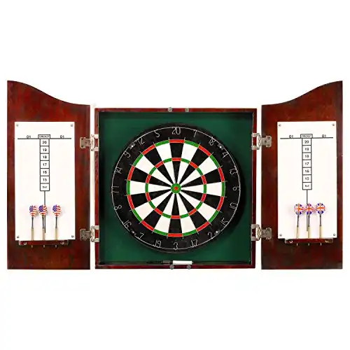 Hathaway Outlaw Free Dartboard and Cabinet Set, Cherry Finish