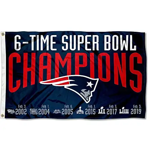 New England Patriots 6 Time Super Bowl Champions Flag