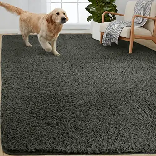 Gorilla Grip Soft Faux Fur Area Rug, Washable, Shed and Fade Resistant, Grip Dots Underside, Fluffy Shag Indoor Bedroom Rugs, Easy Clean, for Living Room Floor, Nursery Carpets, 6x9 FT, Gray