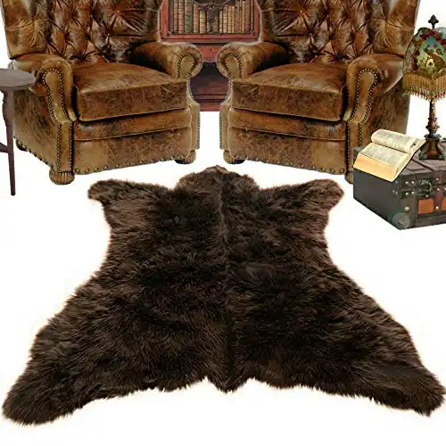 Fur Accents Faux Bear Skin Rug, Thick Brown Shag, Faux Fur, Animal Rug, Carpet, Living Room, Family Room, Bedroom, Man Cave, Cabin, Hand Made in America (5'x7', Brown)