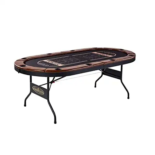 Barrington Billiards 10 Player Premium Poker Table with Faux Leather Padded Rails and Cup Holders, Black/Brown, 84 Inches