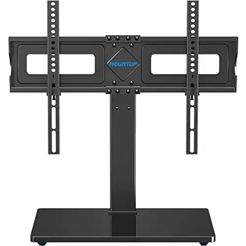MOUNTUP Universal TV Stand, Table Top TV Stands for 37 to 70 Inch Flat Screen TVs - Height Adjustable, Tilt, Swivel TV Mount with Tempered Glass Base Holds up to 88 lbs, Max VESA 600x400mm MU0031