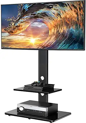 PERLESMITH Swivel Floor TV Stand/Base with Shelves for Most 37-75 inch LCD LED TVs - Universal TV Mount Stand Perfect for Corner & Bedroom, Height Adjustable & Cable Management, VESA 600x400mm