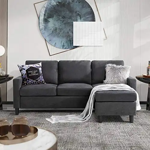 Walsunny Convertible Sectional Sofa, L-Shaped Couch with Chaise, Modern Small Sectional Couches for Small Spaces, Living Room(Grey)