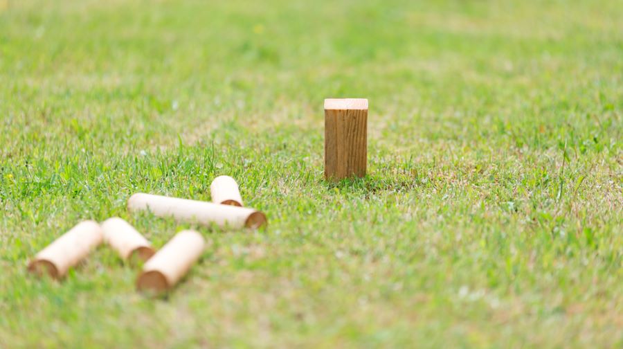 Kubb Game on a lawn