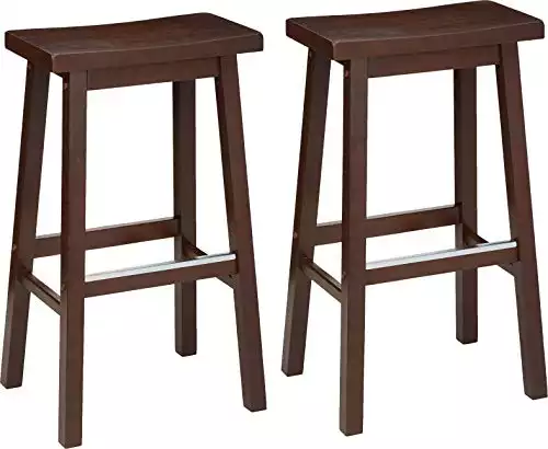 Amazon Basics Solid Wood Saddle-Seat Kitchen Counter Barstool, 29-Inch Height, Walnut Finish - Set of 2