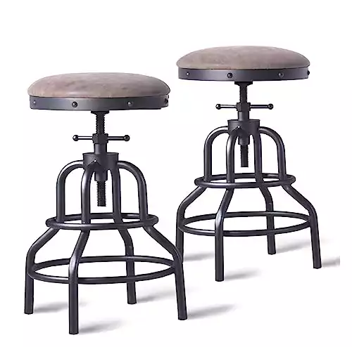 Diwhy Industrial Vintage Bar Stool,Kitchen Counter Height Adjustable Pipe Stool,Cast Iron Stool,Swivel Bar Stool,Metal Stool,27 Inch,Fully Welded Set of 2