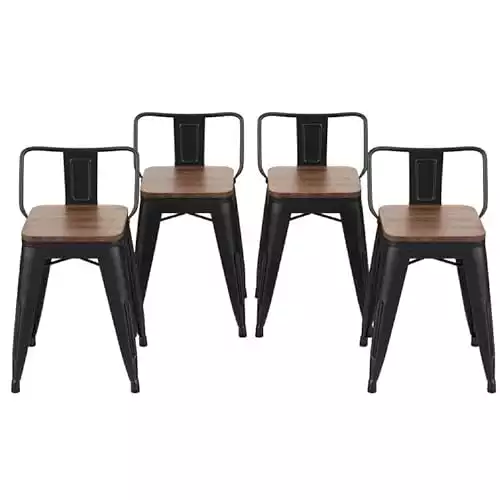 Changjie Furniture 18 Inch Metal Bar Stools Counter Stool Modern Barstools Industrial Bar Stools Set of 4 (18 inch, Black)